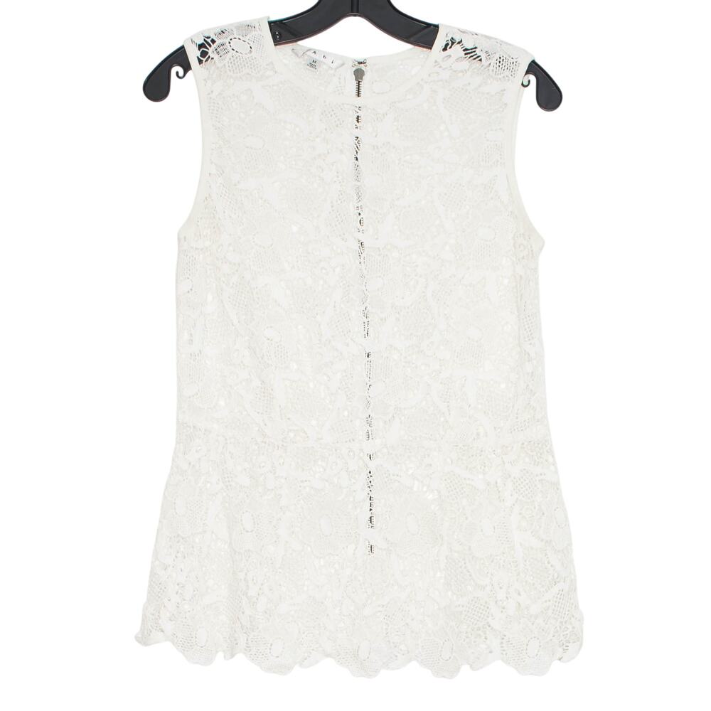 Cabi Lace Floral White Sleeveless Top Open Knit M Boho Cottagecore Spring Summer
